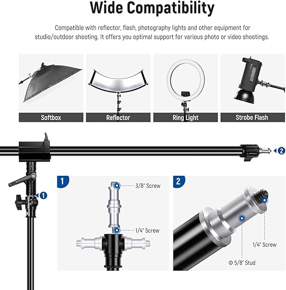 Aluminum Light Stand, 9.8ft/3m Adjustable Photography Stand with Boom Arm Aluminum Light Stand, 9.8ft/3m Adjustable Photography Stand with Boom Arm